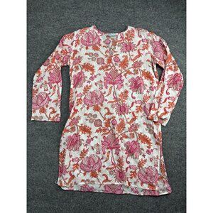 Roberta Roller Rabbit Tunic Womens Medium Pink Orange Floral Boho Kurta Top